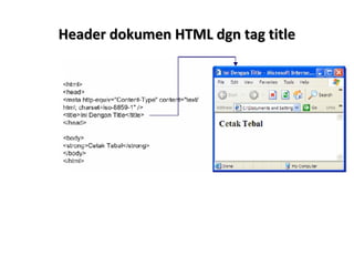 Header dokumen HTML dgn tag titleHeader dokumen HTML dgn tag title
 