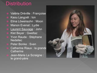  Valérie Dréville : Françoise
 Kaou Langoët : Ion
 Elina Löwensohn : Moon
 Manon Evenat : Lydie
 Laurent Sauvage : John
 Klet Beyer : Gweltaz
 Yvon Raude : Stéphane
Nedellec
 Peter Bonke : Sven
 Catherine Riaux : la grande
Catherine
 Jean-Marie Le Scraigne :
le grand-père
 