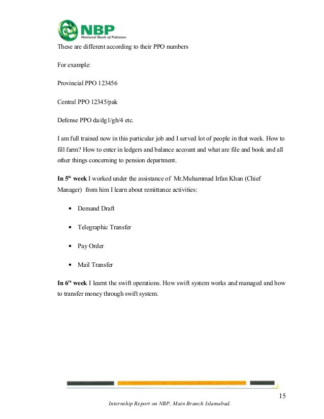 Internship Report National Bank Of Pakistan