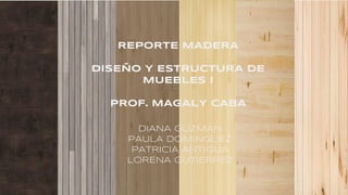 REPORTE MADERA
DISEÑO Y ESTRUCTURA DE
MUEBLES I
PROF. MAGALY CABA
dIANA GUZMAN
PAULA DOMINGUEZ
PATRICIA ANTIGUA
LORENA GUTIERREZ
 