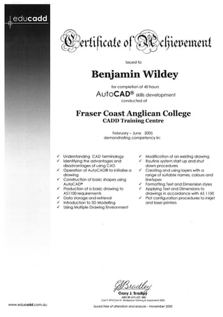 AutoCAD 3D Modelling Primer Fraser Coast Anglican College CADD Training Centre June 2005