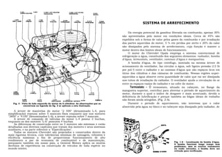 1.161           3.601           3.268 1.747 COLETOR         3.40E 1.747 FILTRO
            CORPO COLETOR                   MANGUEIRA                   MANGUEIRA            0.033
                                                                                             BLOCO




                                                                                                                        SISTEMA DE ARREFECIMENTO

                                                                                                              Da energia potencial da gasolina liberada na combustão, apenas 30%
                                                                                                         são aproveitados pelo motor em condições ideais. Cerca de 45% são
                                                                                                         expelidos sob a forma de calor pelos gases da combustão e por irradiação
                                                                                                         das partes aquecidas do motor, 5 % em perdas por atrito e 20% do calor
                                                                                                         são dissipados pelo sistema de arrefecimento, cuja função é manter o
                                                                                                         motor dentro dos limites ideais de funcionamento.
                                                                                                              O motor do Chevrolet Opala emprega o sistema convencional de
                                                                                                         refrigeração a água, constituído dos seguintes elementos: radiador, bomba
                                                                                                         d'água, termostato, ventilador, camisas d'água e mangueiras.
                                                                                                              A bomba d'água, do tipo centífugo, montada na mesma árvore de
                                                                                                         acionamento do ventilador, faz circular a água, sob ligeira pressão (13 lb
                                                                                                         por pol.2) entre o radiador e as camisas d'água que são espaços ôcos em
                                                                                                         tôrno dos cilindros e das câmaras de combustão. Nessas regiões super-
                                                                                                         aquecidas a água absorve certa quantidade de calor que vai ser dissipada
                                                                                                         nos tubos de irradiação do radiador. O ventilador ajuda a circulação do ar
                                                                                                         entre os espaços vazios do radiador e no cofre do motor.
                                                                                                                Termostato - O termostato, situado no cabeçote, no flange da
   1.069
                                                                                                         mangueira superior, contribui para abreviar o período de aquecimento do
   BOMBA
   D'AGUA                                                                                                motor, durante o qual o índice de desgaste é mais acentuado, devido a
                                                                                                         deficiência de lubrificação e porque também as folgas ideais de trabalho
              0.659
              POLIA
                                    2.274
                                    POLIA
                                                      2.274
                                                     VENTILADOR
                                                                      2.275
                                                                  ALTERNADOR SUPORTE 0.029
                                                                                               SUPORTE
                                                                                               0.679
                                                                                               COBERTA   não foram ainda atingidas. (Fig. 2-A).
   Fig. 3 - Vista do lado esquerdo do motor de 6 cilindros. As observações que se                             Durante o período de aquecimento, não interessa que o calor
             encontram na legenda da fig. 2 se aplicam a esta ilustração.
                                                                                                         absorvido pela água no bloco e no cabeçote seja dissipado pelo radiador, de
     A árvore de manivelas do motor "2 500" (denominado L-4, para
simplificação) repousa sobre 5 mancais fixos enquanto que nos motores
"3800" e "4100" (denominados L-6), a árvore repousa sobre 7 mancais.
     A árvore de comando de válvulas do motor L-4 possui 3 buchas,
enquanto as dos motores "L-6" possuem 4 buchas.
     As diferenças de construção entre os 3 motores são mínimas e estão
detalhadas nos diversos capítulos que tratam dos motores e seus sistemas
auxiliares, e na parte referente a "Especificações".
     Todos os motores Chevrolet são projetados e construidos dentro da
mais rigorosa técnica, com tolerâncias mínimas de usinagem, robustez e
eficiência máximas a fim de proporcionar funcionamento de alto
rendimento a par de economia de combustível e de manutenção,
                                                                                                                                                Fig. 1-A - Localização da bomba d'água.
porquanto também em nosso país, a General Motors aplica os muitos                                                                               A bomba funciona longo tempo sem
decênios de experiência na construção de veículos de toda espécie no                                                                            problemas, mas se ocorrer vazamento
mundo inteiro.                                                                                                                                  ou ruido estranho, a bomba deve ser
                                                                                                                                                retirada para verificação.
 