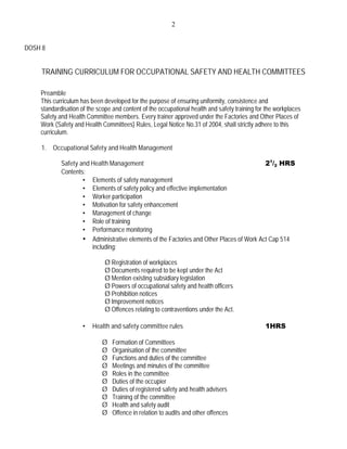 DOSH 7 OSH CURRICULUM | PDF