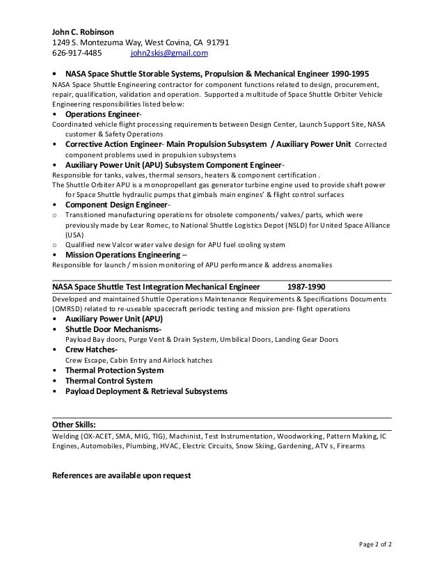 Doc engineer job mechanical nasa resume