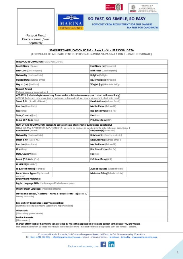 application form marina crewing