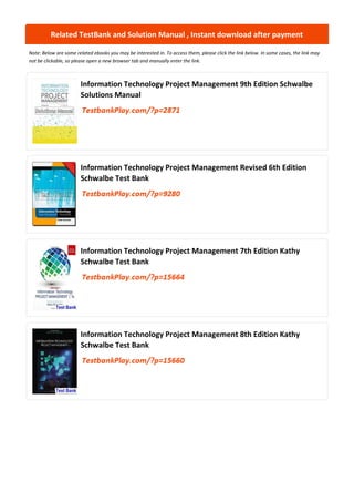 Information Technology Project Management 9th Edition Schwalbe Test ...