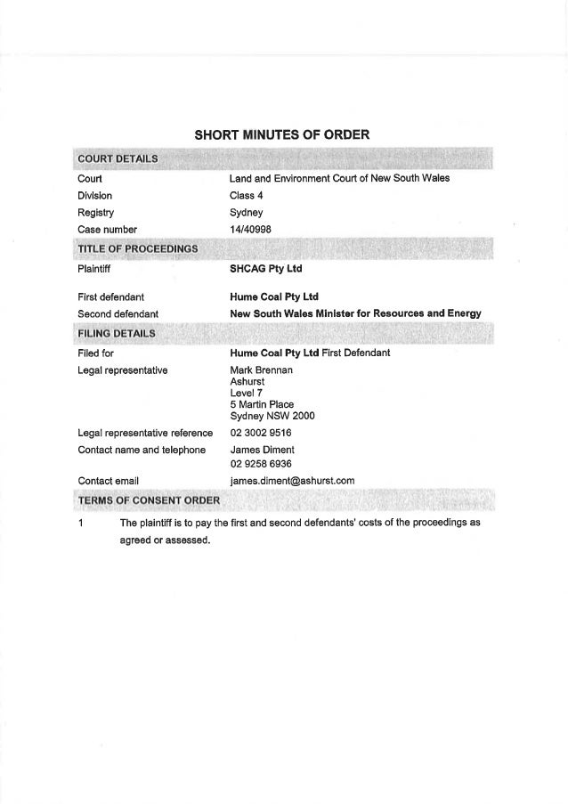minutes of order