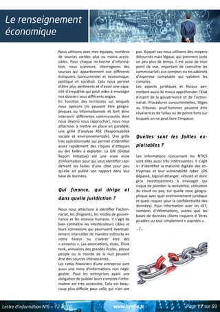 www.synfie.fr Page 17 sur 89Lettre d’information N°6 — T2 2016
Le renseignement
économique
Nous utilisons avec mes équipes...