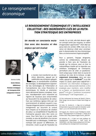 www.synfie.fr Page 29 sur 89Lettre d’information N°6 — T2 2016
Le renseignement
économique
Nathalie AUBIN,
Senior Advisor,...