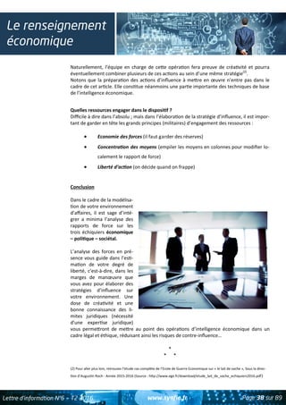 www.synfie.fr Page 38 sur 89Lettre d’information N°6 — T2 2016
Le renseignement
économique
Naturellement, l’équipe en char...