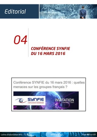 SYNFIE - Newsletter N6 - Juin 2016