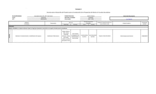 Formato 3:
Acciones para el desarrollo del Proyecto para la Incorporación de la Perspectiva de Género en Escuelas Secundarias
Escuela/Modalidad:
Turno:
CCT:

Secundaria Diurna No. 287 "Julio Verne"
Vespertino
09DES4287B
Objetivo/
Actividades

Entidad Federativa:
Municipio y localidad:
Ciclo escolar:
Recursos

Responsables
Materiales

Humanos

Distrito Federal
Iztapalapa
2013 - 2014
Periodo de ejecución
(mes/año)
Inicio
Término

Costo total del proyecto:
$117,000.00
Dinámica o espacio escolar en la
que se llevará a cabo

Población objetivo

Presupuesto
cotizado

Espacio verde del plantel

Alumnos/personal docente

$100,000.00

DISCRIMINACION
VIOLENCIA

Acciones

Objetivo: Rehabilitar un espacio verde para reducir el riesgo que representa y convertirlo en un espacio recreativo para los estudiantes.

Gestionar el mantenimiento y rehabilitación del espacio.

Subdirector Felipe Quiroz

Malla ciclónica,
sillas, mesas,
sombrillas,
lámparas, tijeras
para podar,
plantas, semillas
para pasto, tierra.

Una empresa
encargada de dar
mantenimiento a
áreas verdes.

9 de diciembre
de 2013

13 de diciembre
de 2013

 
