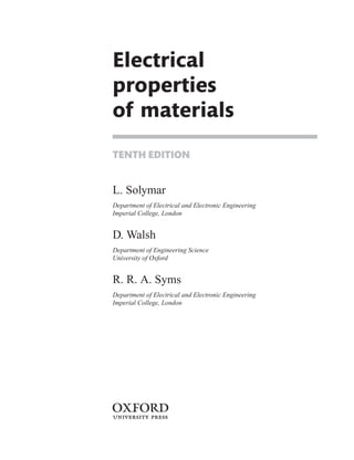 Electrical Properties of Materials 10th Edition Solymar | PDF