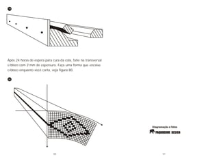 79
Após 24 horas de espera para cura da cola, fatie na transversal
o bloco com 2 mm de espessura. Faça uma forma que encaixe
o bloco enquanto você corta, veja figura 80.
80
50 51
 