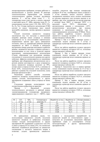 28855
4
контролирующими приборами, которые работают в
автоматическом и ручном режиме. В реакторе
технологическими параметрами для ведения
технологического режима согласно регламента
является: V – нм3
/час объем газов, Т - °С,
температура газов в трех местах, в начале, середине
и хвостовой части, Р - МПа, давление газов, Q - %.
концентрация (состав) газов ( СО, NH3, HCN, СО2,
Н2, O2, N2)/. Сплава трубчатого катализатора (ТЭН)
состоит из смеси: электродных масс, окисей
железа(III), алюминия , магния, кремния и двуокиси
тория.
Способ получения цианистого водорода
заключается тем, что поступая в смесительный
патрубок реактора окиси углерода и аммиака
смешивается из за поступающими горизонтально
направленных против друг друга движущихся
потоками, смесь от температуры рубашки реактора
нагревается до 300°С и попадая в начальную
внутреннюю камеру реактора находящего в рабочем
режиме, нагревается находясь в прямом контакте с
катализаторами за счет тепла и лучистой энергии
выделяемых самонагревающихся катализаторов
(Тэнов), образования или разложения аммиака,
отклонения от технологического режима или других
побочных эффектов контролируется по показаниям
приборов, при обнаружении автоматическом или в
ручном режиме регулируется и сразу устраняется,
выход цианистого водорода достигает до 99%,
потери окиси углерода не более 0,1%, а аммиака не
более 0,9%, технологическая схема производство
работает в режиме без отходной технологии, схема
реактора прилагается фиг.1
Реализация данного способа получения
цианистого водорода, осуществляется утилизацией
газовых отходов металлургических и других
предприятии содержащих окиси углерода не менее
25%.
Следующие примеры иллюстрируют путь
осуществления изобретения на практике.
Пример 1. Введенный согласно
технологического регламента в рабочий режим
электротермореактор (температура внутреннего
циркуляционного инертного газа t = 500°С), через
патрубок смесителя при помощи компрессора
подавали 20 м3
/час, газообразную окиси углерода и
2 м3
/час аммиака, начало подсчета данного
эксперимента начинали после полного вытеснения
из системы инертного газа согласно анализа и по
прибору, при этом температуру во внутри реактора
в входной была 500°С, в середине 520°С и в
выходной части 550°С, обеспечивая в
автоматическом режиме с отклонением ±10°С,
автоматическим регулятором при помощь
снижением и увеличением нагрузки тока в
самонагревающихся катализаторов (ТЭНов). После
часа работы выработка готового продукта
цианистого водорода составила 2,4 кг, остальные
данные введены в таблицу №1.
Пример 2. Как и в первом примере только с
изменением подачи аммиака на 5 м3
/час и
температуру в реакторе везде одинакова держали до
500°С.
После час работы выработка готового продукта
цианистого водорода составила 6,03 кг, остальные
данные введены в таблицу №1.
Пример 3. Как в первом примере только
изменением подачи аммиака на 10 м3
/час и
температуру в реакторе везде одинакова держали до
500°С.
После час работы выработка готового продукта
цианистого водорода составила 12,05 кг, остальные
данные введены в таблицу №1.
Пример 4. Аналогично как и в первом примере
только изменением подачи аммиака на 15 м3
/час и
температуру в реакторе везде одинакова держали до
500°С.
После час работы выработка готового продукта
цианистого водорода составила 18,25 кг, остальные
данные введены в таблицу №1.
Пример 5. Как в первом примере только
изменением подачи аммиака на 20 м3
/час и
температуру в реакторе везде одинакова держали до
500°С.
После час работы выработка готового продукта
цианистого водорода составила 15,08 кг, остальные
данные введены в таблицу №1.
Таблица 1
№ СО,
м3
/час
NH3,
м3
/час
Температура в
реакторе, °С
Выработка за час,
кг
Выработка за
час, %
Потери аммиака,
%
1 20 2 500 2,4 11 0,2
2 20 5 500 6,03 32,6 0,2
3 20 10 500 12,05 65,1 0,2
4 20 15 500 18,05 98,9 0,1
5 20 20 500 15,08 81,5 3,0
Из приведенных примеров видно, что
использование заявляемого способа получения
цианистого водорода из выбросных отходящих
газовых отходов металлургических и других
предприятий РК содержащих углекислого газа СО2
и окиси углерода СО не менее 25%, что полностью
обеспечит потребности республики по цианистым
соединениям в частность цианистого натрия и
позволяет создать производство цианистого
водорода с последующим переработкой на
цианистый натрий из отечественного сырья с
качеством не уступающих наилучшим образцам
зарубежных стран и утилизировать отходы
металлургических и других промышленных
предприятии РК.
 