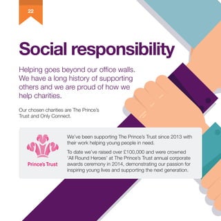 Social responsibility
22
Helping goes beyond our office walls.
We have a long history of supporting
others and we are prou...