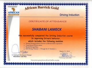 Certificate of Driving Induction Course