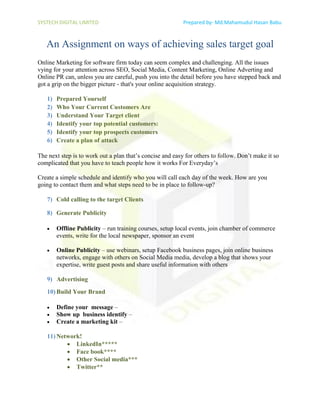An Assignment on Achievement of sales target | PDF