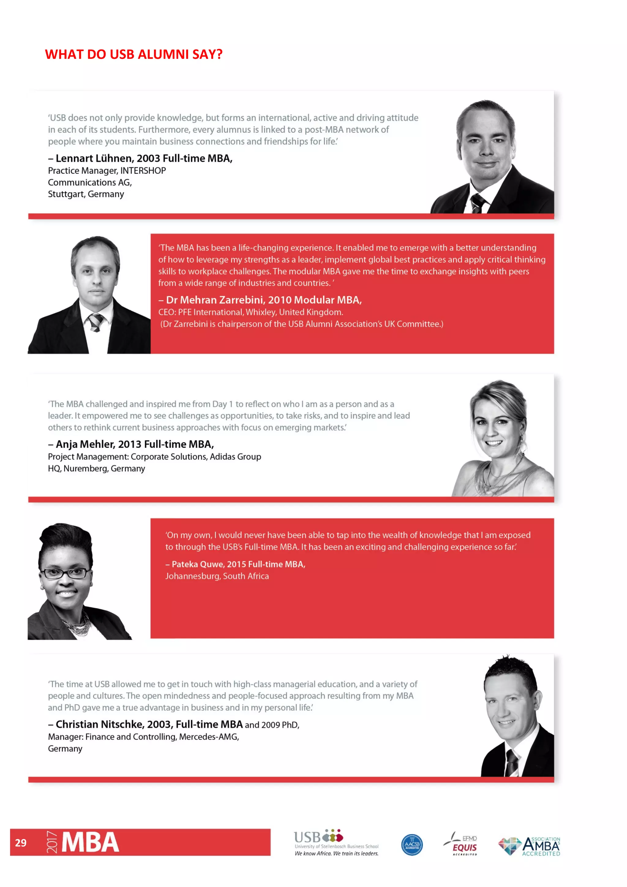 29 
WHAT DO USB ALUMNI SAY?  
 
 
   
 