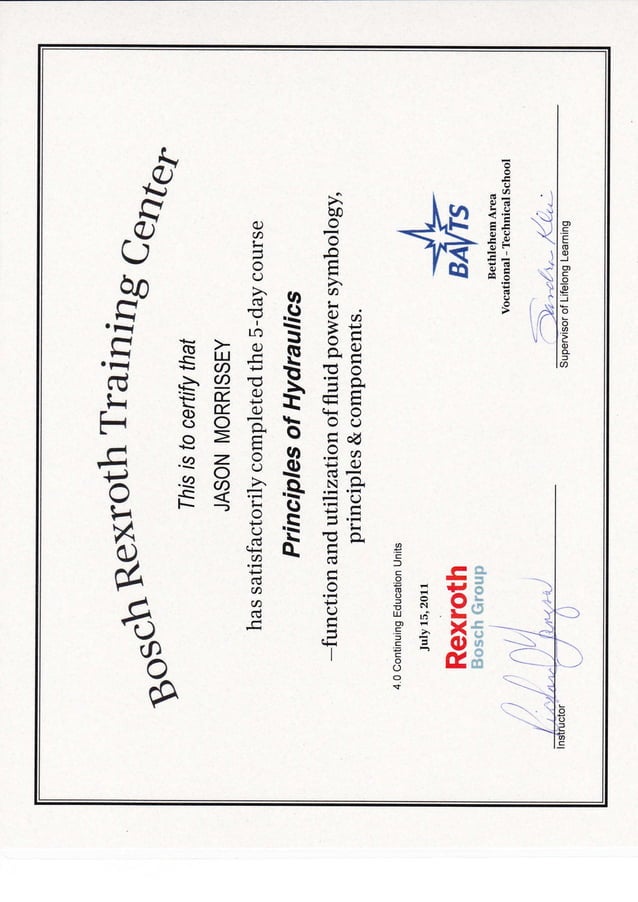Principles of hydraulics Certificate