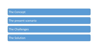 The Concept
The present scenario
The Challenges
The Solution
 