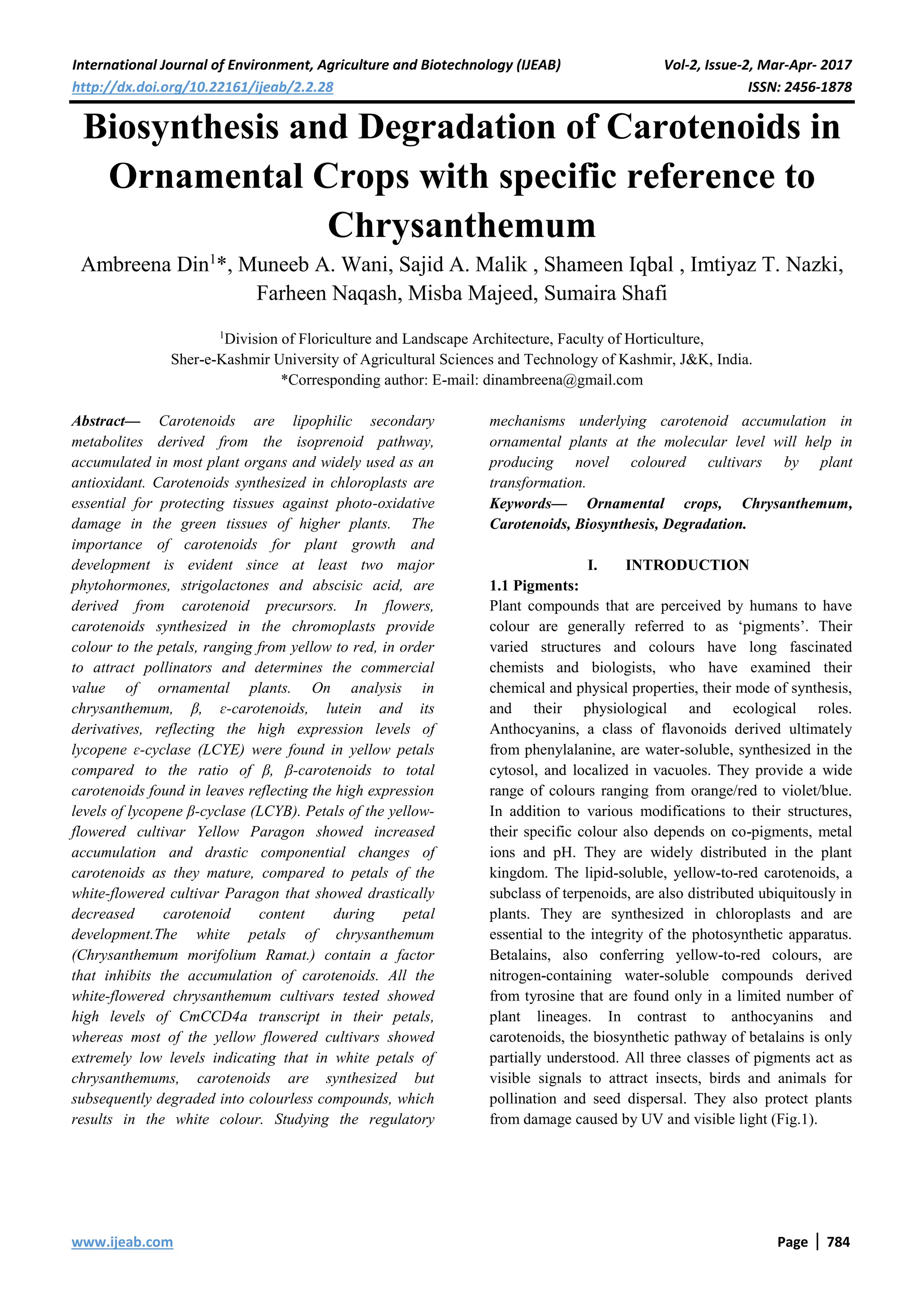 Biosynthesis and Degradation of Carotenoids in Ornamental Crops with ...