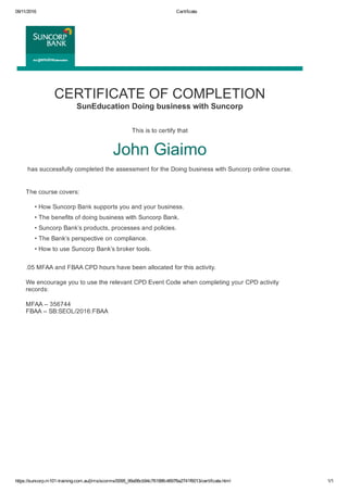suncorp certificate