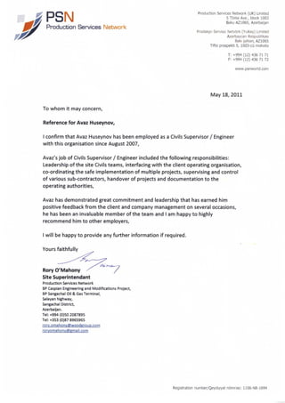 Reference letter from Rory O'Mahony