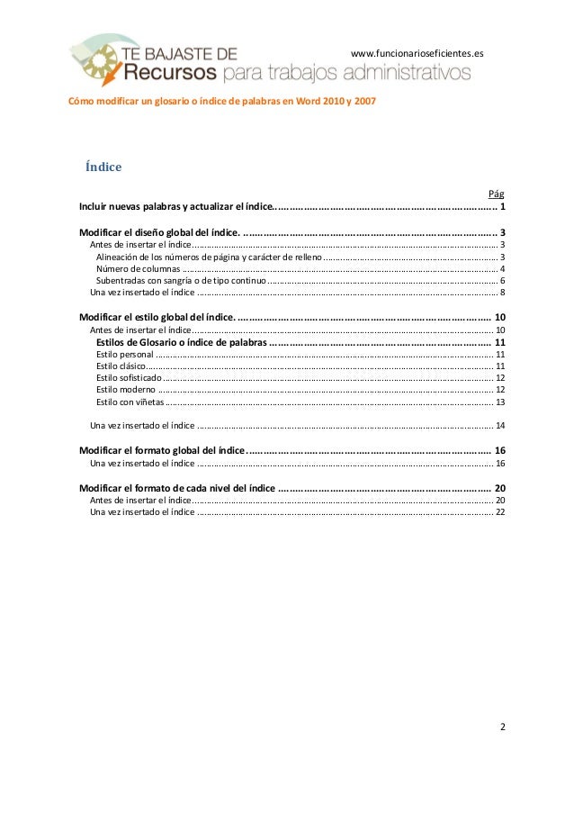 Cómo modificar un glosario o índice de palabras o términos en word 20…