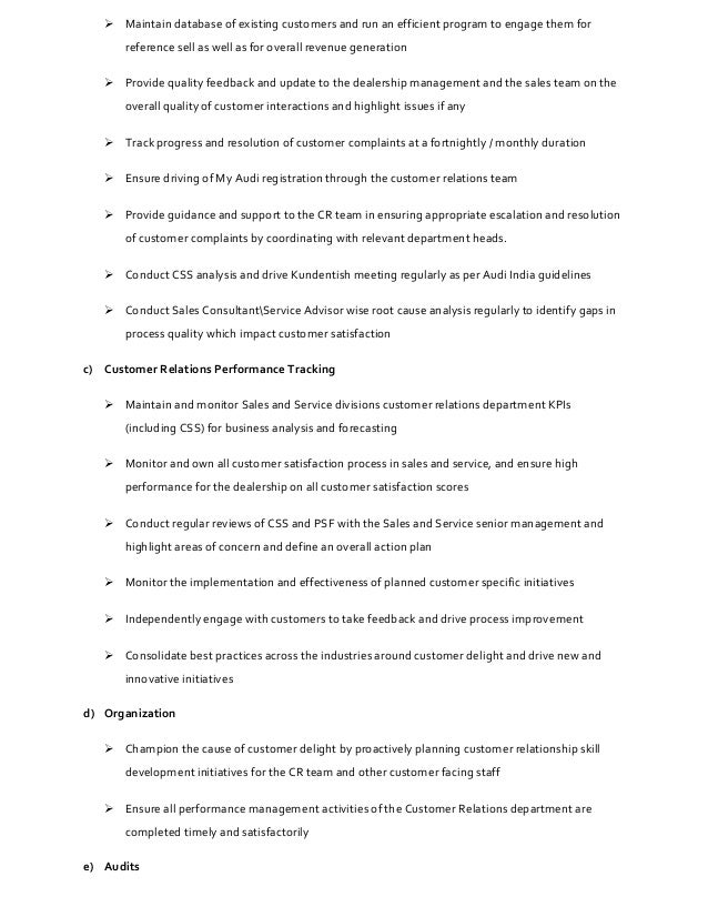 Job Description - Customer Delight & Process Manager Job Description - Customer Delight & Process Manager