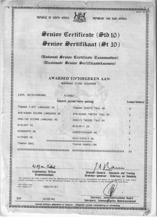 CERTIFICATES of frank