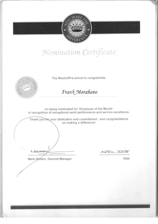 CERTIFICATES of frank