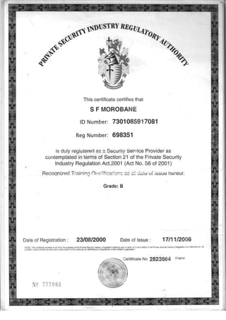 CERTIFICATES of frank