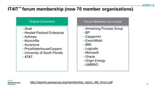 IT4IT™ forum membership (now 70 member organisations)
9
– Shell
– Hewlett Packard Enterprise
– Achmea
– MunichRe
– Accentu...