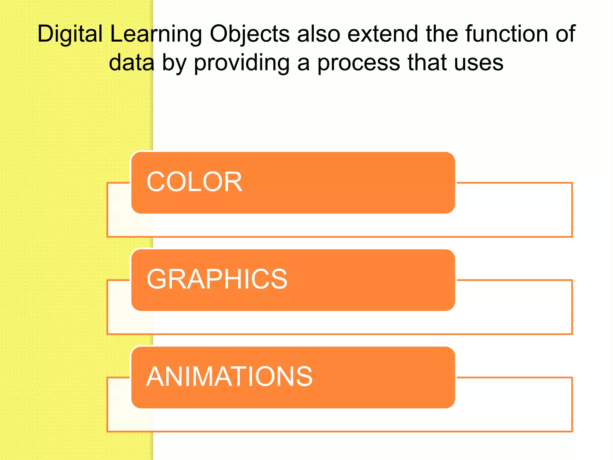 Digital Learning Objects also extend the function of data by providing a process that uses