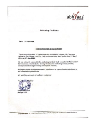 Abhyaas Internship Completion Letter