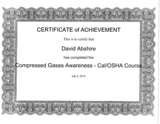 certificate Compressed Gasses Awareness