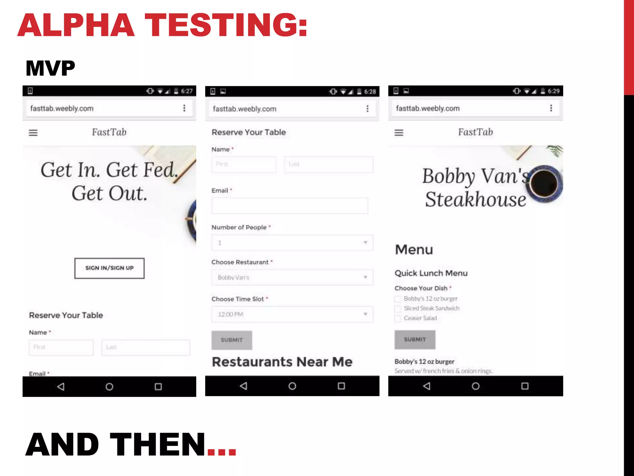 ALPHA TESTING:
MVP
AND THEN…
 