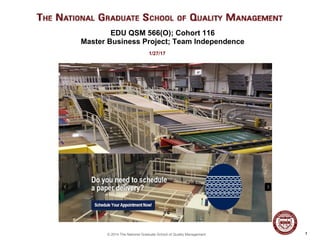 1© 2014 The National Graduate School of Quality Management 1
EDU QSM 566(O); Cohort 116
Master Business Project; Team Independence
1/27/17
 