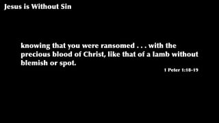 Jesus is Without Sin
knowing that you were ransomed . . . with the
precious blood of Christ, like that of a lamb without
blemish or spot.
1 Peter 1:18-19
 