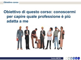 Obiettivo corso  Obiettivo di questo corso: conoscermi per capire quale professione è più adatta a me 