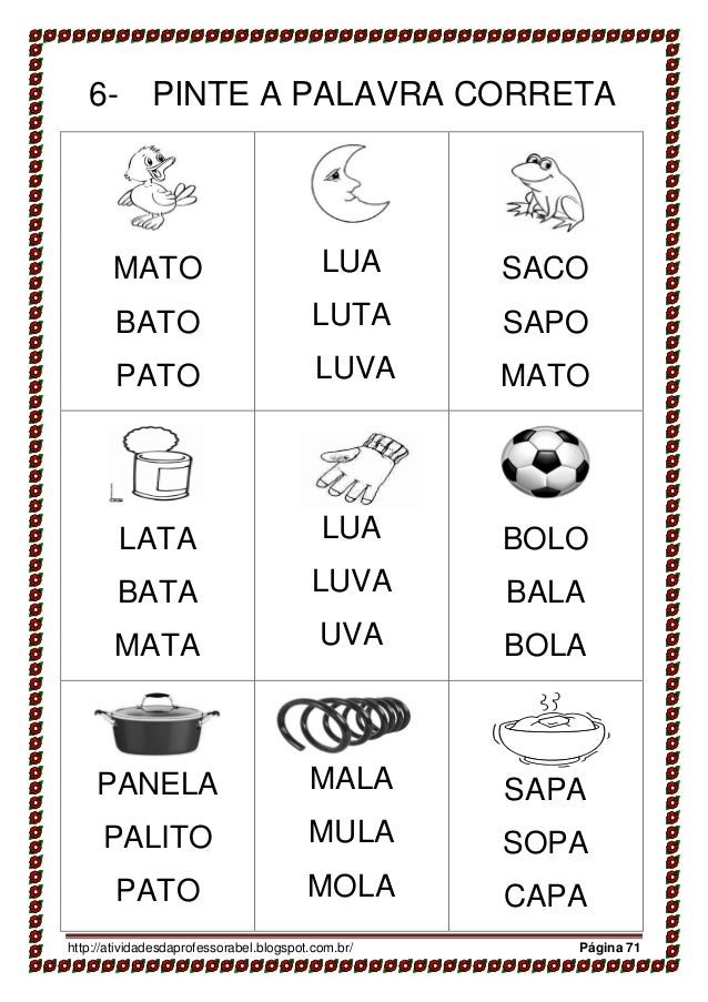 Atividade De AlfabetizaÇÃo Leitura De Palavras