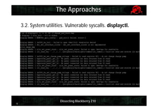 The Approaches
3.2. System utilities. Vulnerable syscalls. displayctl.

15

Dissecting Blackberry Z10

 