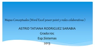 Mapas Conceptuales (Word Excel power point y redes colaborativas )
ASTRID TATIANA RODRIGUEZ SARABIA
Grado:10c
Esp.Sistemas
2013
 