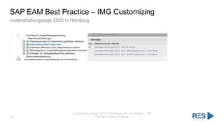 SAP EAM Best Practice – IMG Customizing
Instandhaltungstage 2025 in Hamburg
14
Instandhaltungstage 2025 | Vorstellung der Grundlagen – SAP
EAM Best Practice Prozesse
 