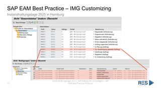 15
Instandhaltungstage 2025 | Vorstellung der Grundlagen – SAP
EAM Best Practice Prozesse
SAP EAM Best Practice – IMG Customizing
Instandhaltungstage 2025 in Hamburg
 