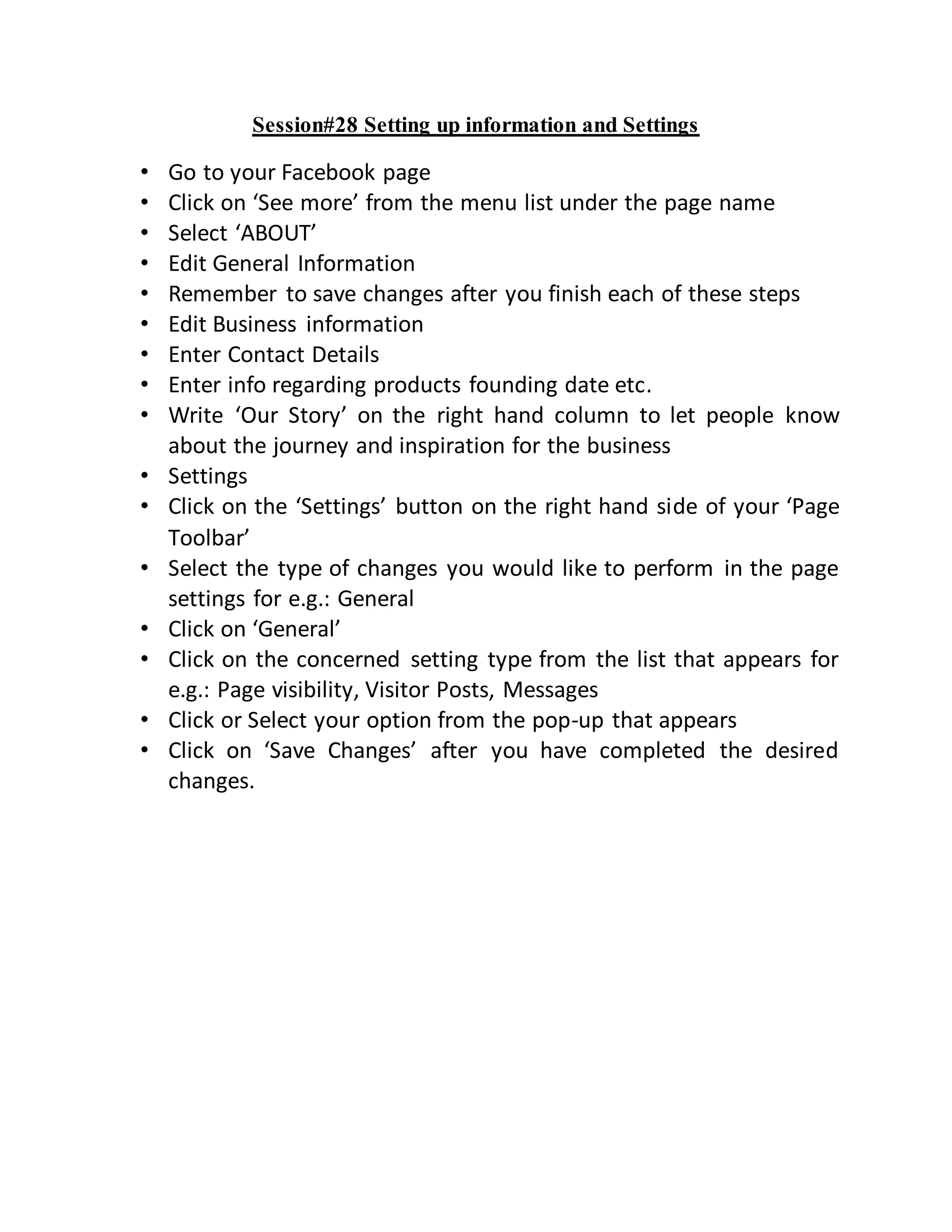 28 setting up information and settings