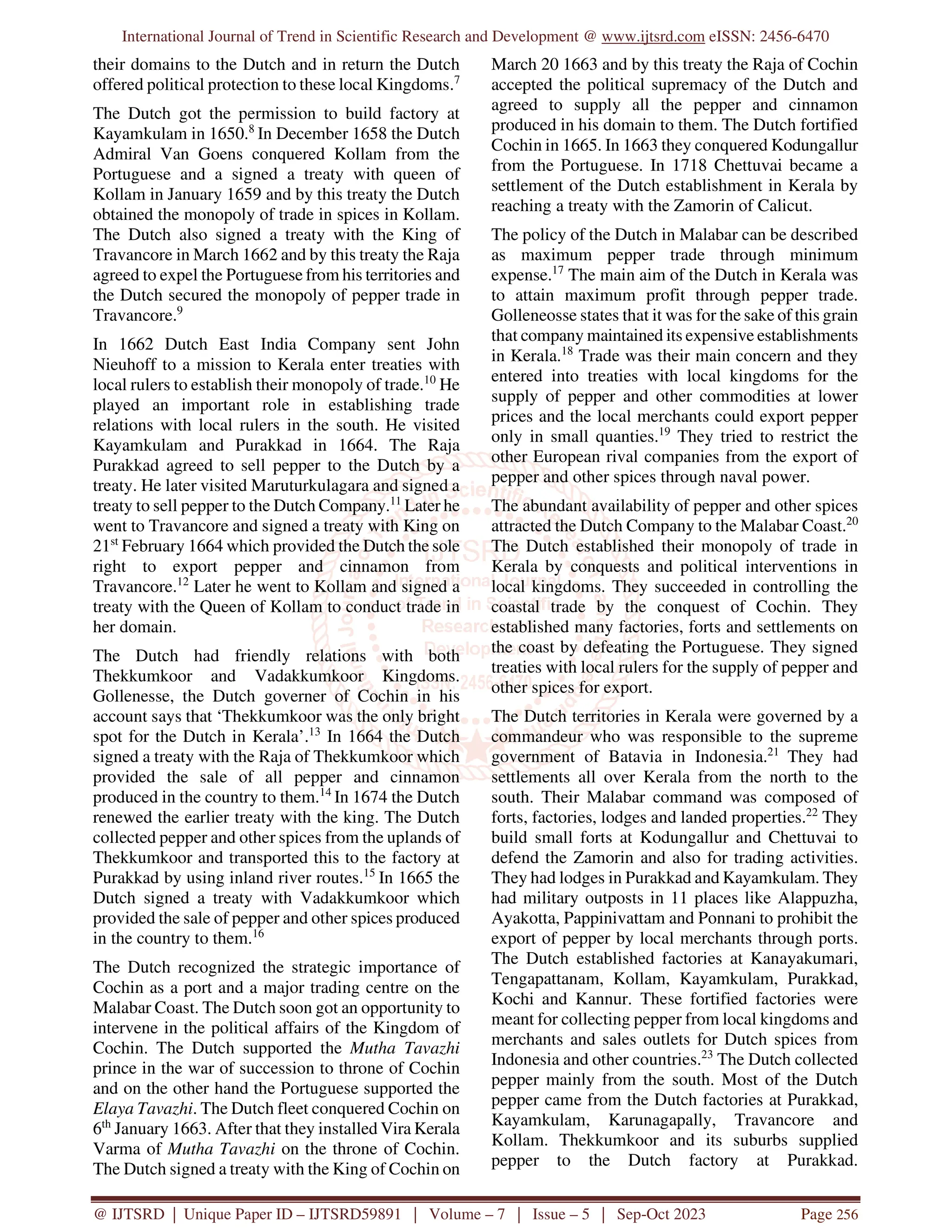 Vicissitudes of the Dutch Trade in Kerala | PDF