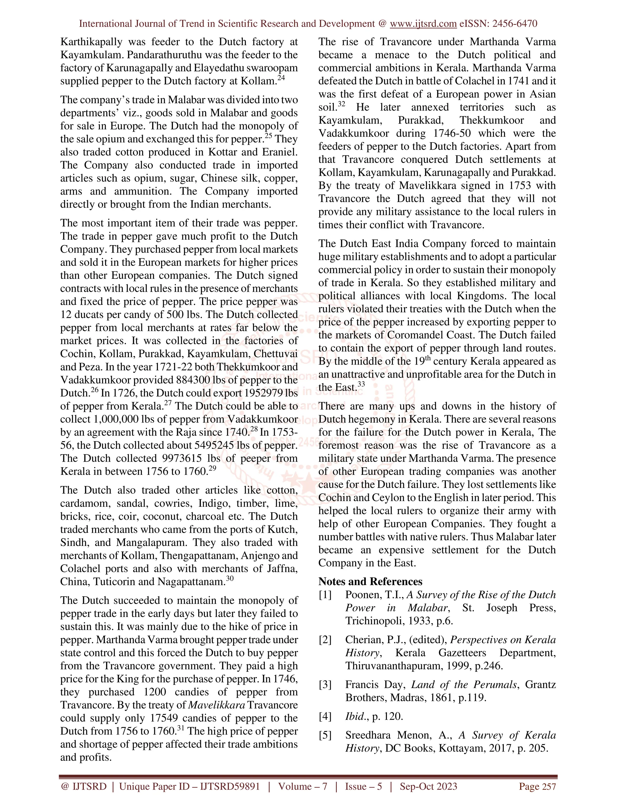Vicissitudes of the Dutch Trade in Kerala | PDF