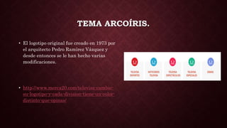 TEMA ARCOÍRIS.
• El logotipo original fue creado en 1973 por
el arquitecto Pedro Ramírez Vázquez y
desde entonces se le han hecho varias
modificaciones.
• http://www.merca20.com/televisa-cambio-
su-logotipo-y-cada-division-tiene-un-color-
distinto-que-opinas/
 